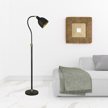 Black Adjustable Arched Floor Lamp With Black Dome Shade